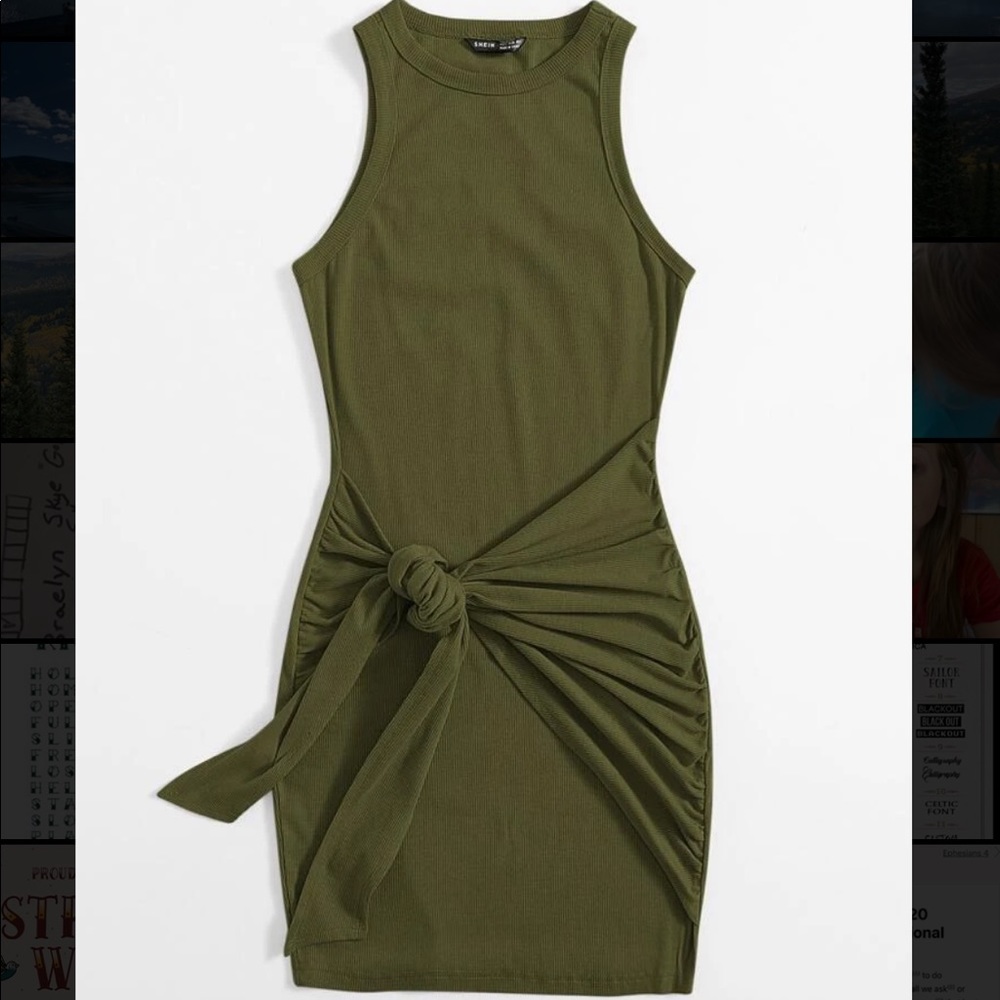 SHEIN Ruched Tie Front Solid Bodycon Dress